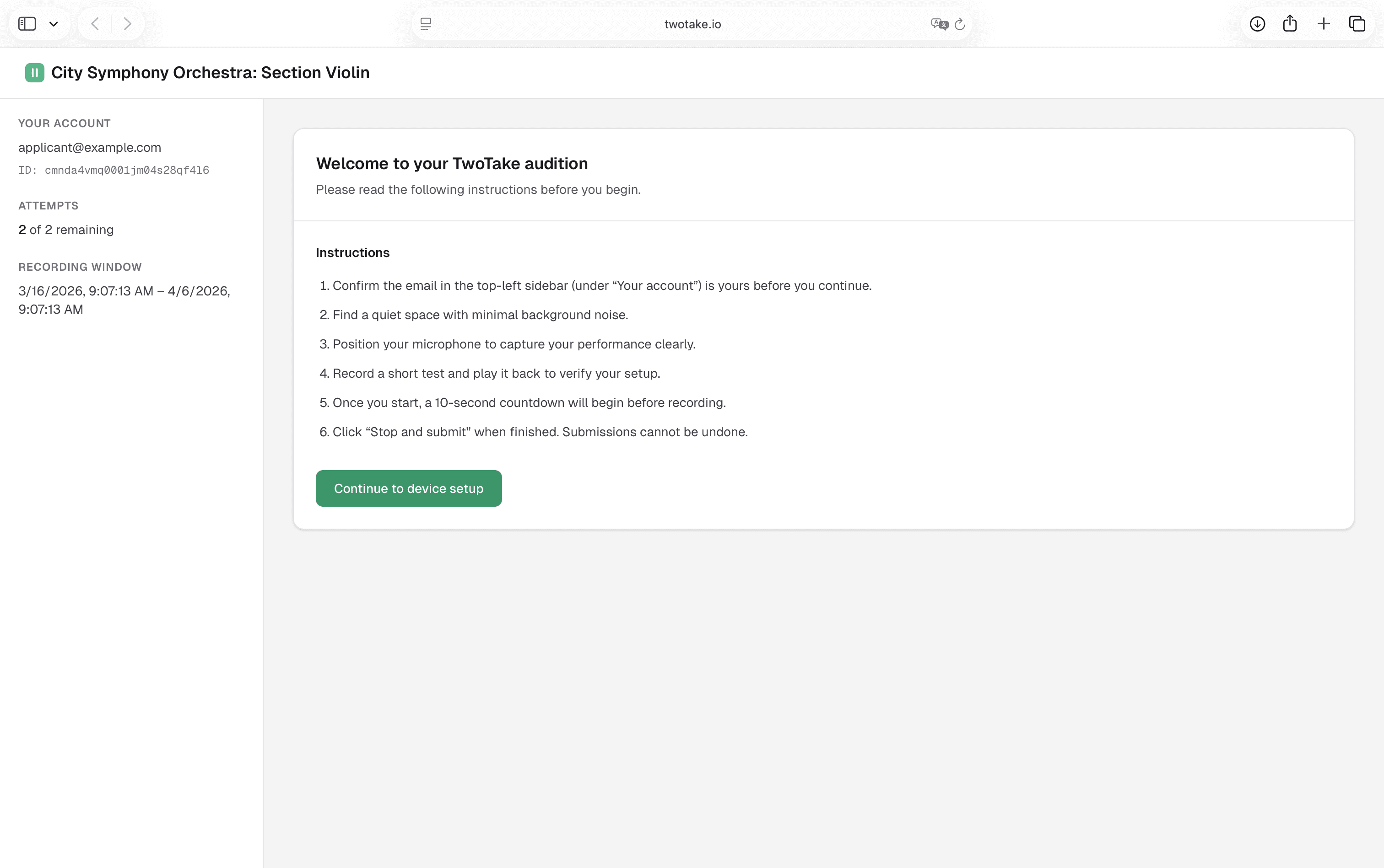 Applicant view: limited takes to record each excerpt